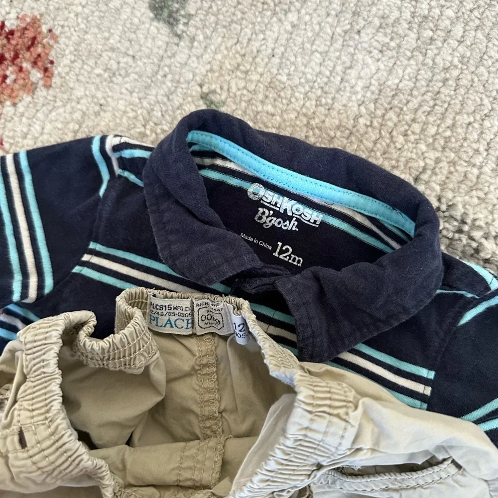 Y2K OshKosh Stripe Polo + Place Cargo Shorts Set 12 Months Baby Boy